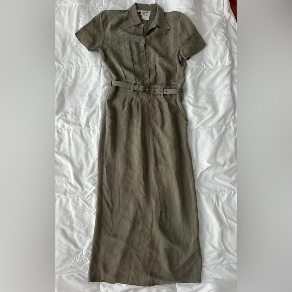 Vintage Wild Rose Sport Belted Shirt Dress Green 6 Housewife Secretary 50s